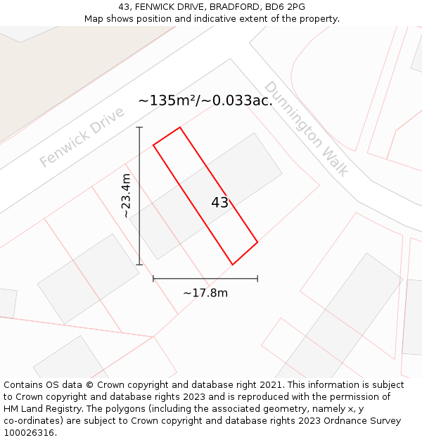 43, FENWICK DRIVE, BRADFORD, BD6 2PG: Plot and title map