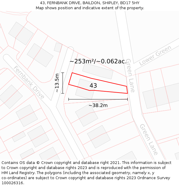 43, FERNBANK DRIVE, BAILDON, SHIPLEY, BD17 5HY: Plot and title map