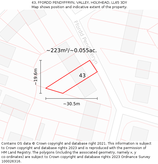 43, FFORDD PENDYFFRYN, VALLEY, HOLYHEAD, LL65 3DY: Plot and title map