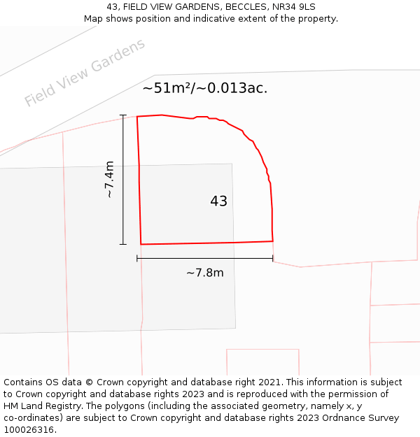 43, FIELD VIEW GARDENS, BECCLES, NR34 9LS: Plot and title map