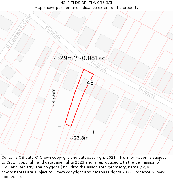 43, FIELDSIDE, ELY, CB6 3AT: Plot and title map