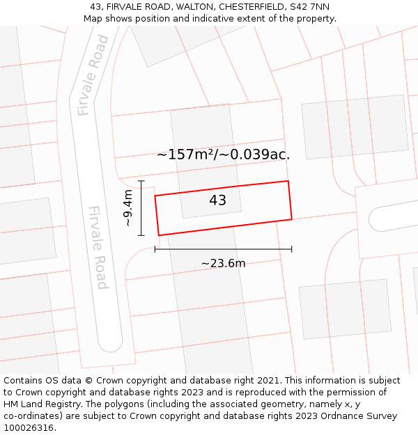 43, FIRVALE ROAD, WALTON, CHESTERFIELD, S42 7NN: Plot and title map