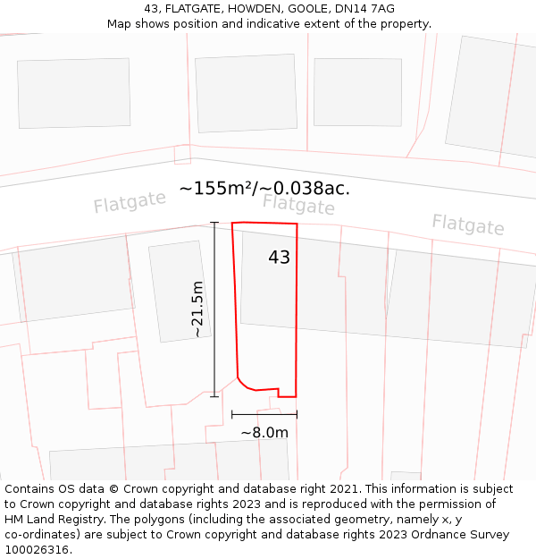 43, FLATGATE, HOWDEN, GOOLE, DN14 7AG: Plot and title map