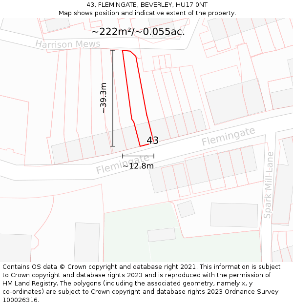 43, FLEMINGATE, BEVERLEY, HU17 0NT: Plot and title map