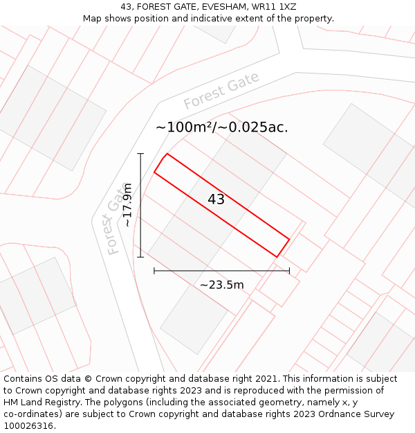 43, FOREST GATE, EVESHAM, WR11 1XZ: Plot and title map