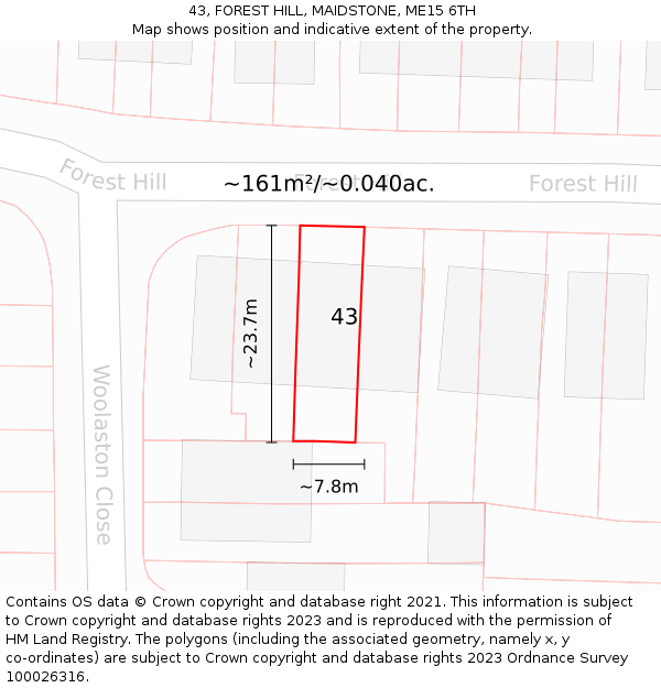 43, FOREST HILL, MAIDSTONE, ME15 6TH: Plot and title map
