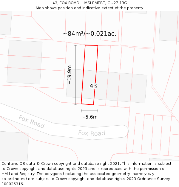 43, FOX ROAD, HASLEMERE, GU27 1RG: Plot and title map