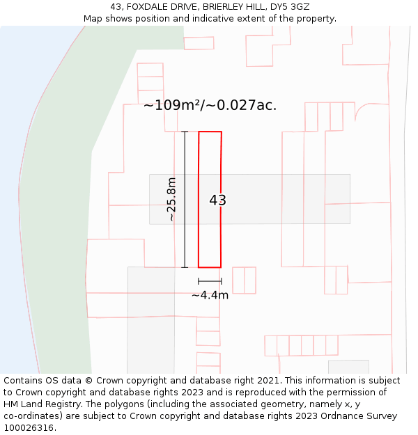 43, FOXDALE DRIVE, BRIERLEY HILL, DY5 3GZ: Plot and title map