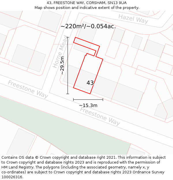 43, FREESTONE WAY, CORSHAM, SN13 9UA: Plot and title map