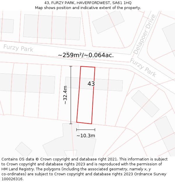 43, FURZY PARK, HAVERFORDWEST, SA61 1HQ: Plot and title map