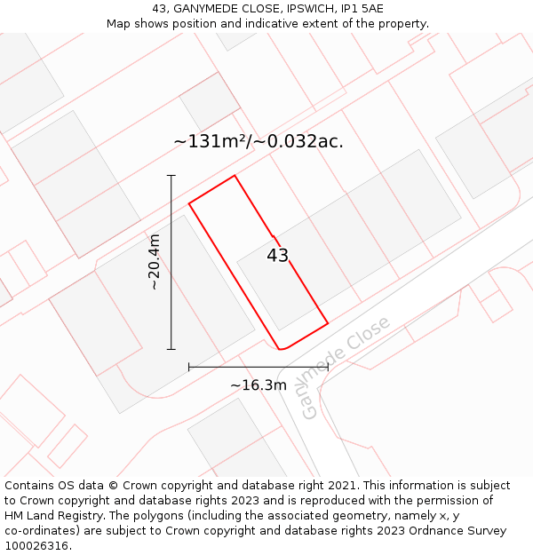 43, GANYMEDE CLOSE, IPSWICH, IP1 5AE: Plot and title map