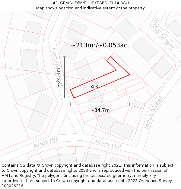 43, GEMINI DRIVE, LISKEARD, PL14 3GU: Plot and title map