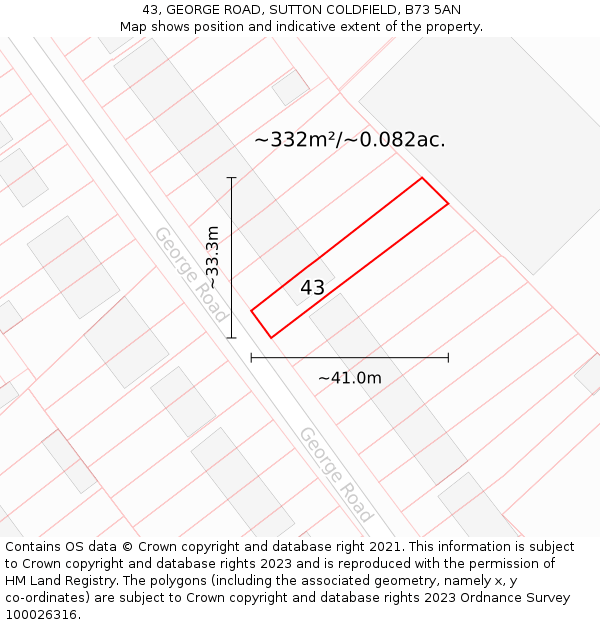 43, GEORGE ROAD, SUTTON COLDFIELD, B73 5AN: Plot and title map