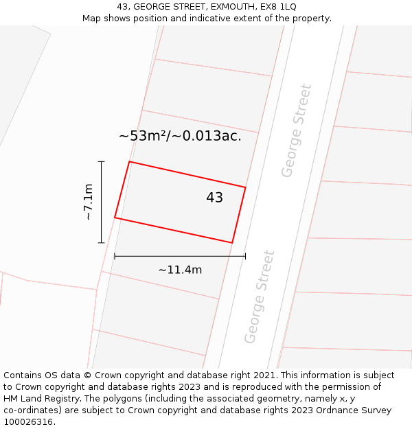 43, GEORGE STREET, EXMOUTH, EX8 1LQ: Plot and title map