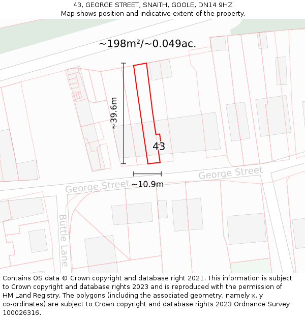 43, GEORGE STREET, SNAITH, GOOLE, DN14 9HZ: Plot and title map