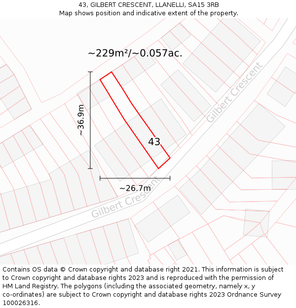 43, GILBERT CRESCENT, LLANELLI, SA15 3RB: Plot and title map