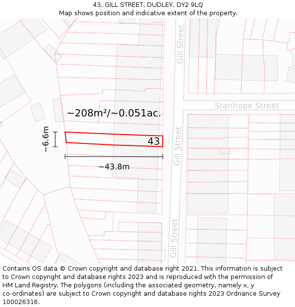 43, GILL STREET, DUDLEY, DY2 9LQ: Plot and title map