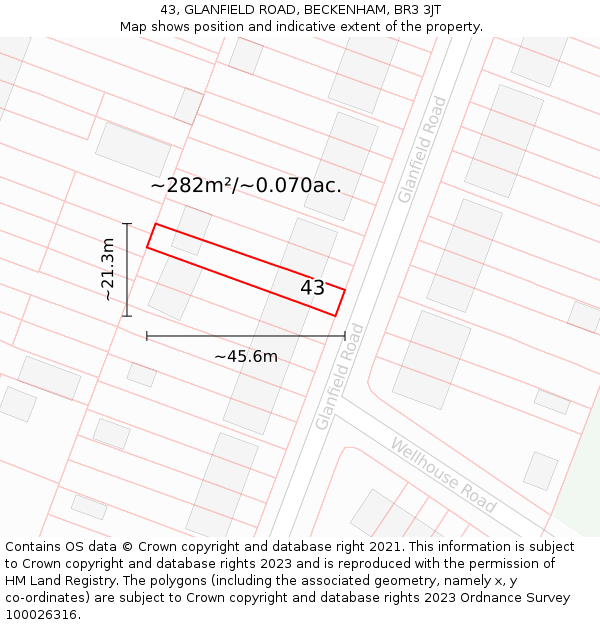 43, GLANFIELD ROAD, BECKENHAM, BR3 3JT: Plot and title map