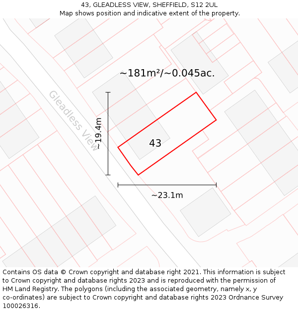 43, GLEADLESS VIEW, SHEFFIELD, S12 2UL: Plot and title map