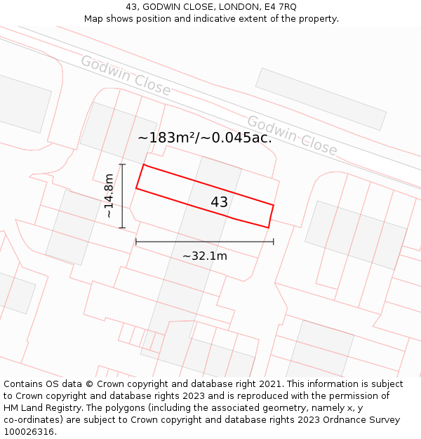 43, GODWIN CLOSE, LONDON, E4 7RQ: Plot and title map