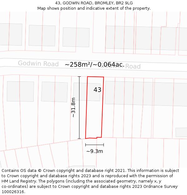 43, GODWIN ROAD, BROMLEY, BR2 9LG: Plot and title map