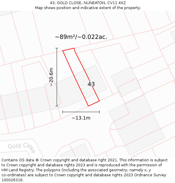 43, GOLD CLOSE, NUNEATON, CV11 4XZ: Plot and title map