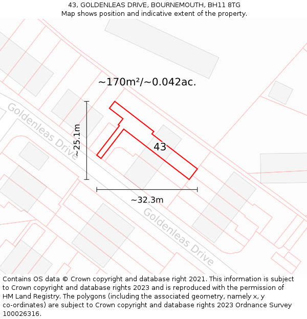 43, GOLDENLEAS DRIVE, BOURNEMOUTH, BH11 8TG: Plot and title map
