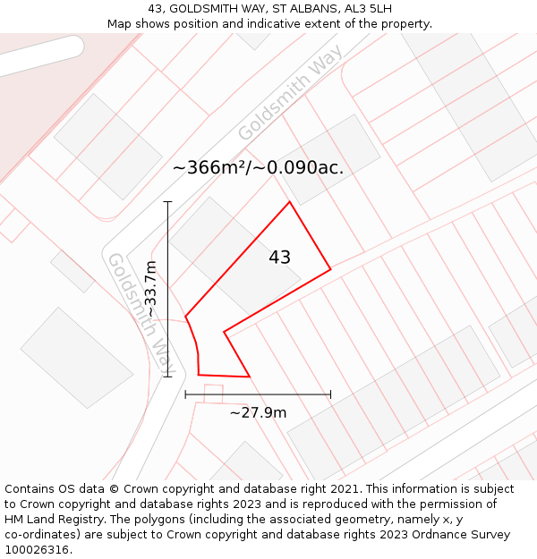 43, GOLDSMITH WAY, ST ALBANS, AL3 5LH: Plot and title map