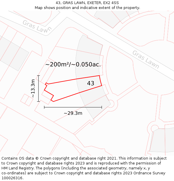 43, GRAS LAWN, EXETER, EX2 4SS: Plot and title map