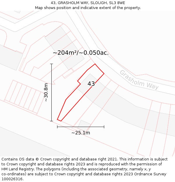 43, GRASHOLM WAY, SLOUGH, SL3 8WE: Plot and title map