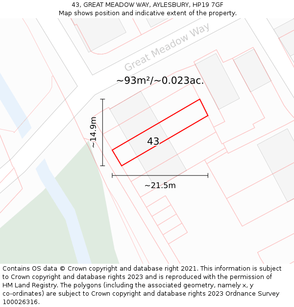 43, GREAT MEADOW WAY, AYLESBURY, HP19 7GF: Plot and title map