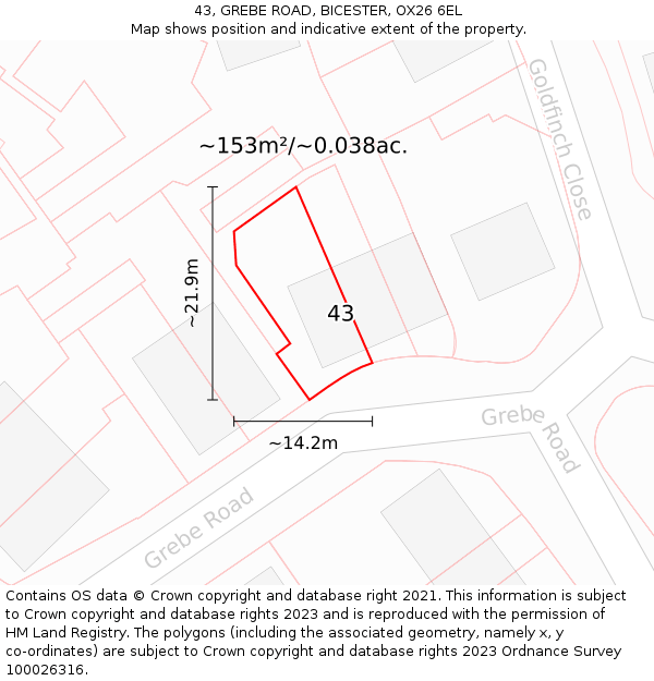 43, GREBE ROAD, BICESTER, OX26 6EL: Plot and title map
