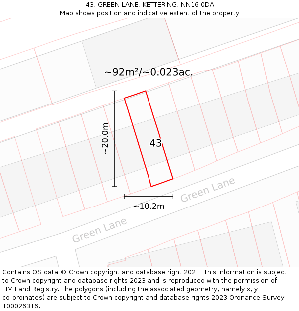 43, GREEN LANE, KETTERING, NN16 0DA: Plot and title map