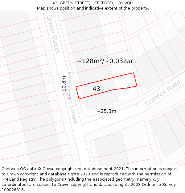 43, GREEN STREET, HEREFORD, HR1 2QH: Plot and title map