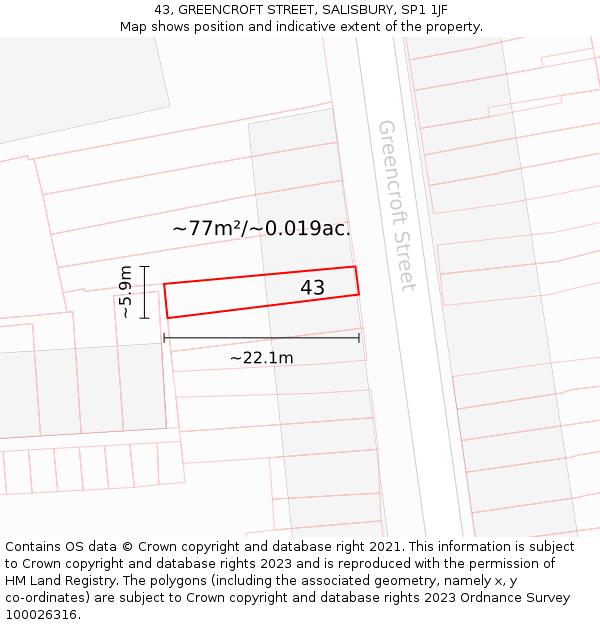 43, GREENCROFT STREET, SALISBURY, SP1 1JF: Plot and title map