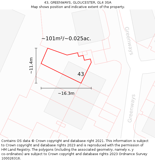 43, GREENWAYS, GLOUCESTER, GL4 3SA: Plot and title map