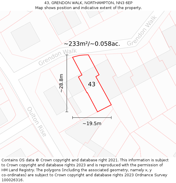 43, GRENDON WALK, NORTHAMPTON, NN3 6EP: Plot and title map