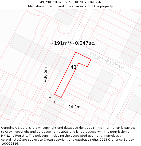 43, GREYSTOKE DRIVE, RUISLIP, HA4 7YN: Plot and title map