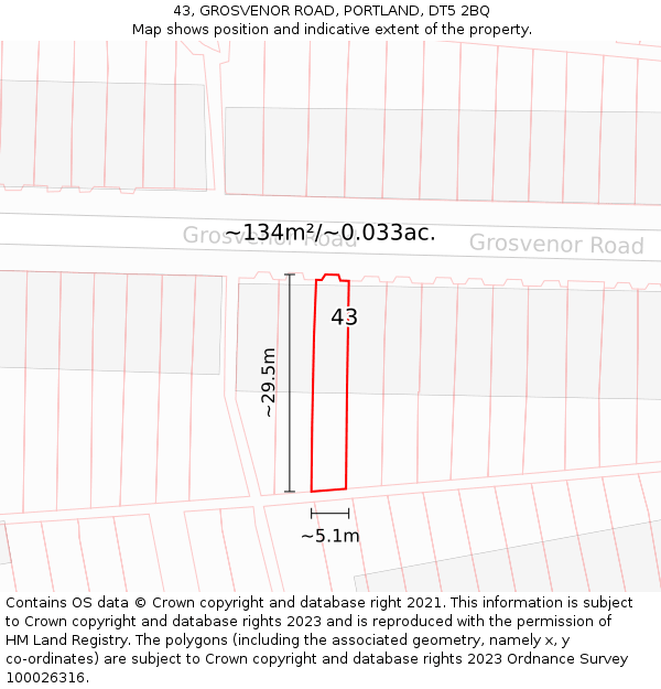 43, GROSVENOR ROAD, PORTLAND, DT5 2BQ: Plot and title map