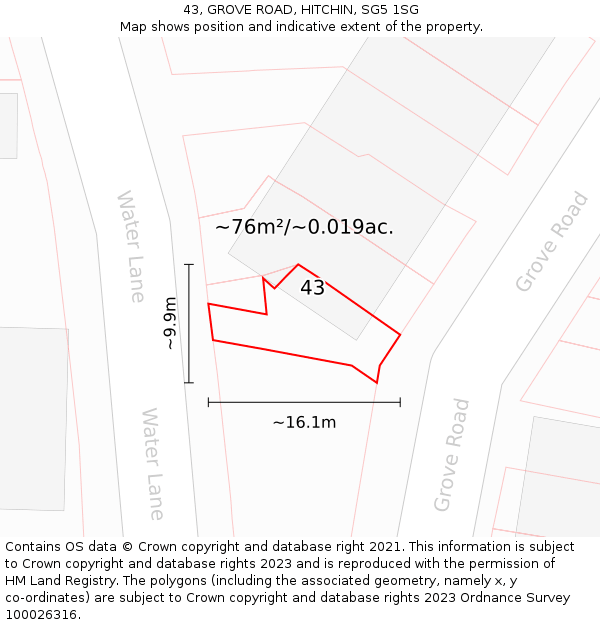 43, GROVE ROAD, HITCHIN, SG5 1SG: Plot and title map