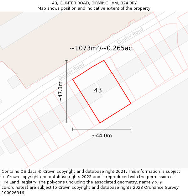 43, GUNTER ROAD, BIRMINGHAM, B24 0RY: Plot and title map