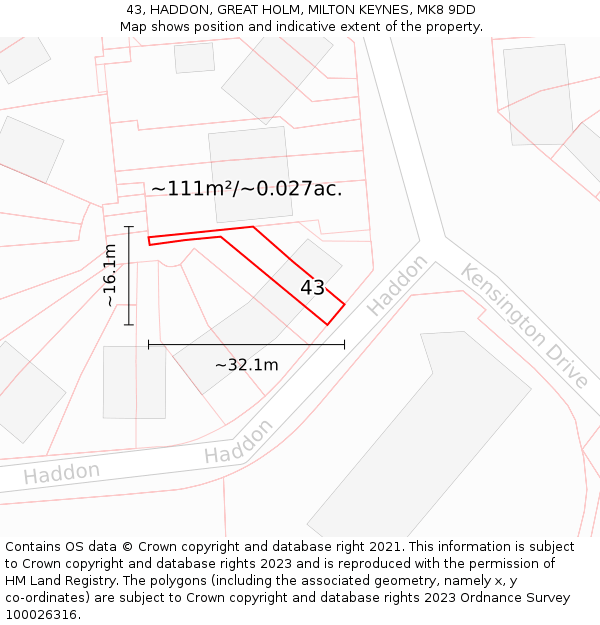 43, HADDON, GREAT HOLM, MILTON KEYNES, MK8 9DD: Plot and title map