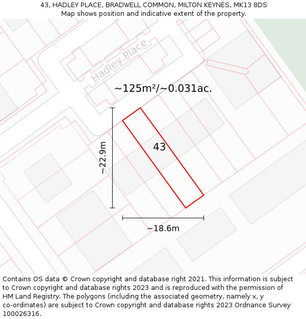 43, HADLEY PLACE, BRADWELL COMMON, MILTON KEYNES, MK13 8DS: Plot and title map