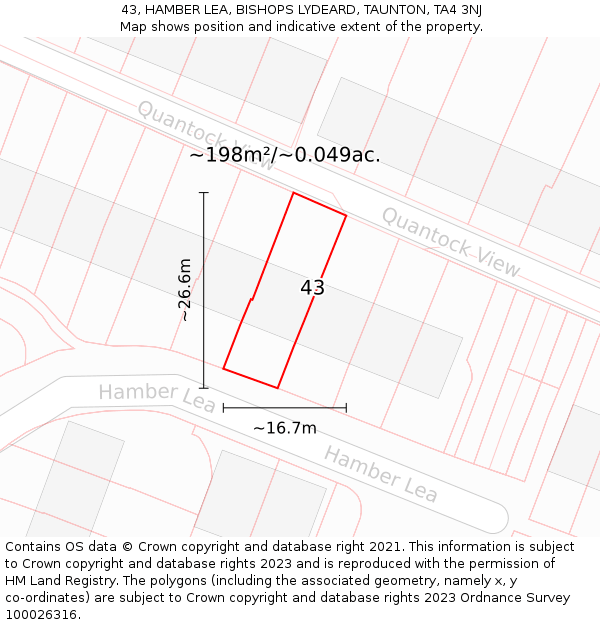 43, HAMBER LEA, BISHOPS LYDEARD, TAUNTON, TA4 3NJ: Plot and title map