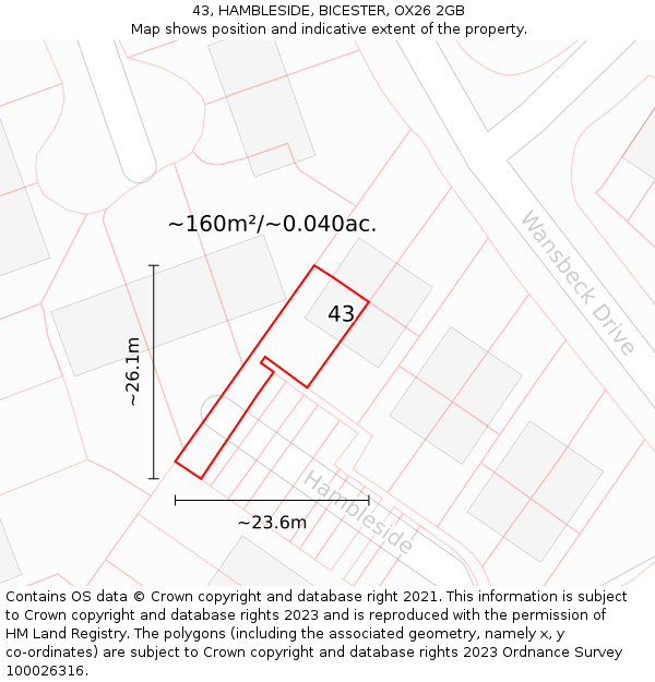 43, HAMBLESIDE, BICESTER, OX26 2GB: Plot and title map
