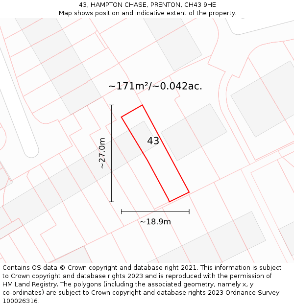 43, HAMPTON CHASE, PRENTON, CH43 9HE: Plot and title map