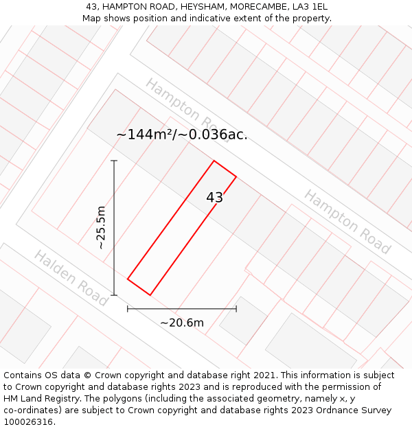 43, HAMPTON ROAD, HEYSHAM, MORECAMBE, LA3 1EL: Plot and title map