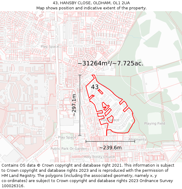 43, HANSBY CLOSE, OLDHAM, OL1 2UA: Plot and title map