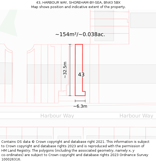 43, HARBOUR WAY, SHOREHAM-BY-SEA, BN43 5BX: Plot and title map