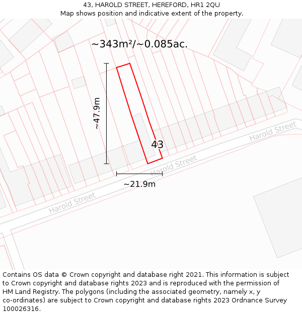43, HAROLD STREET, HEREFORD, HR1 2QU: Plot and title map